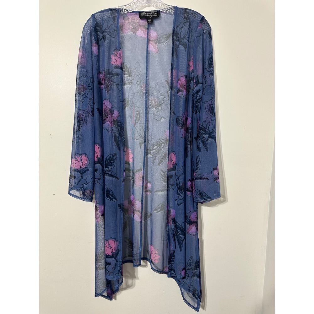 Brittany Humble Duster Cardigan Womens S Blue Excellent Floral Mesh Open Front